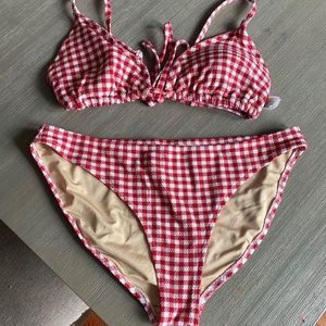Red and white gingham pique bikini